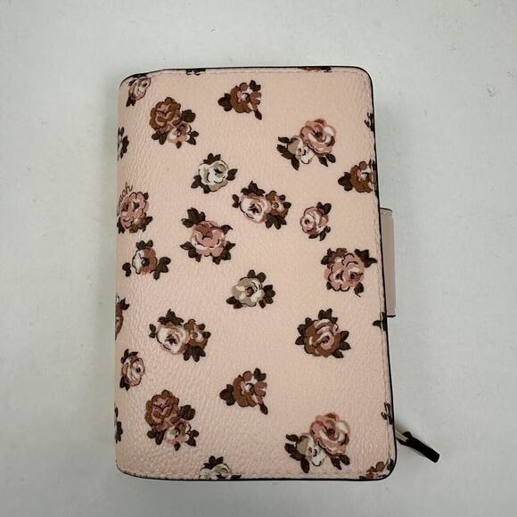 Coach Medium Corner Zip Wallet Canvas Rosette Print Gold/Blush Multi CZ343 NMT - Picture 3 of 9